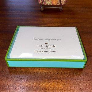 10 boxed Kate Spade thank you notes white cards lime green inside envelopes